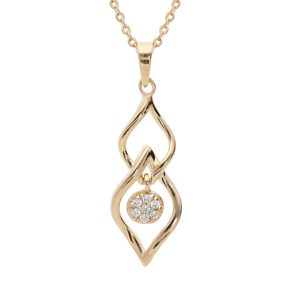 Collier en plaqu� or cha�ne avec pendentif 2 gouttes avec pastille oxydes blancs sertis 42+3cm - Vue 1