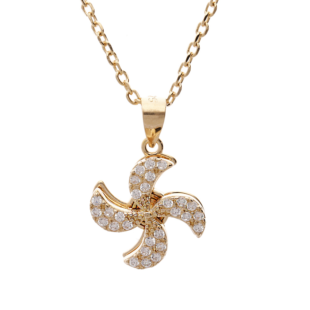 Collier en plaqu� or cha�ne avec pendentif h�lice (qui tourne) et oxydes blancs sertis 40+3cm - Vue 1