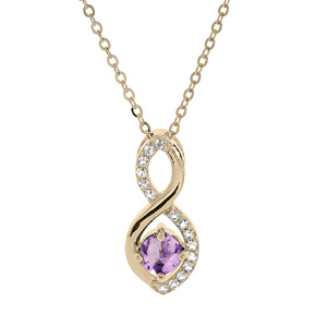 Collier en plaqu or chane avec pendentif infini Amethyste vritable et oxydes blancs sertis 40+5cm - Vue 1