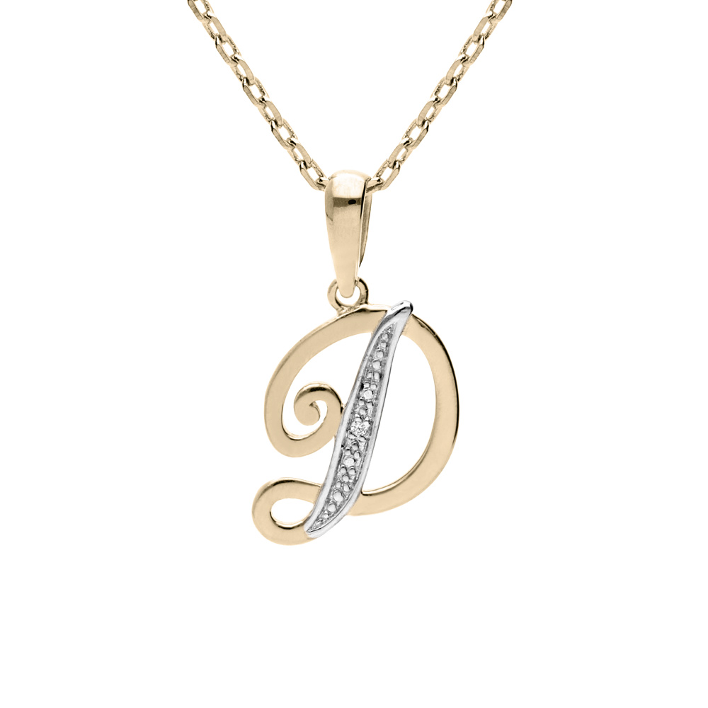 Collier en plaqu� or cha�ne avec pendentif initiale D oxydes blancs sertis 42+3cm - Vue 1
