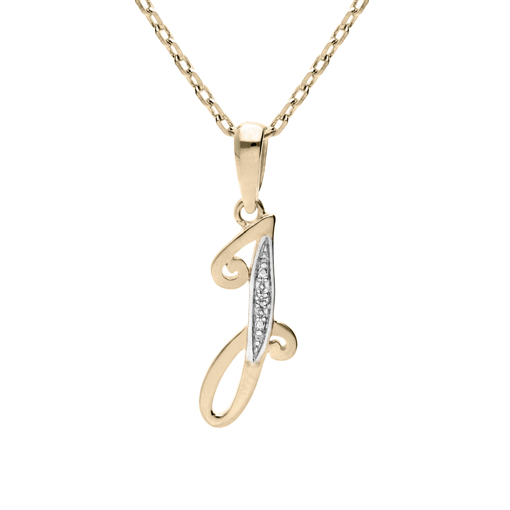 Collier en plaqu� or cha�ne avec pendentif initiale J oxydes blancs sertis 42+3cm - Vue 1