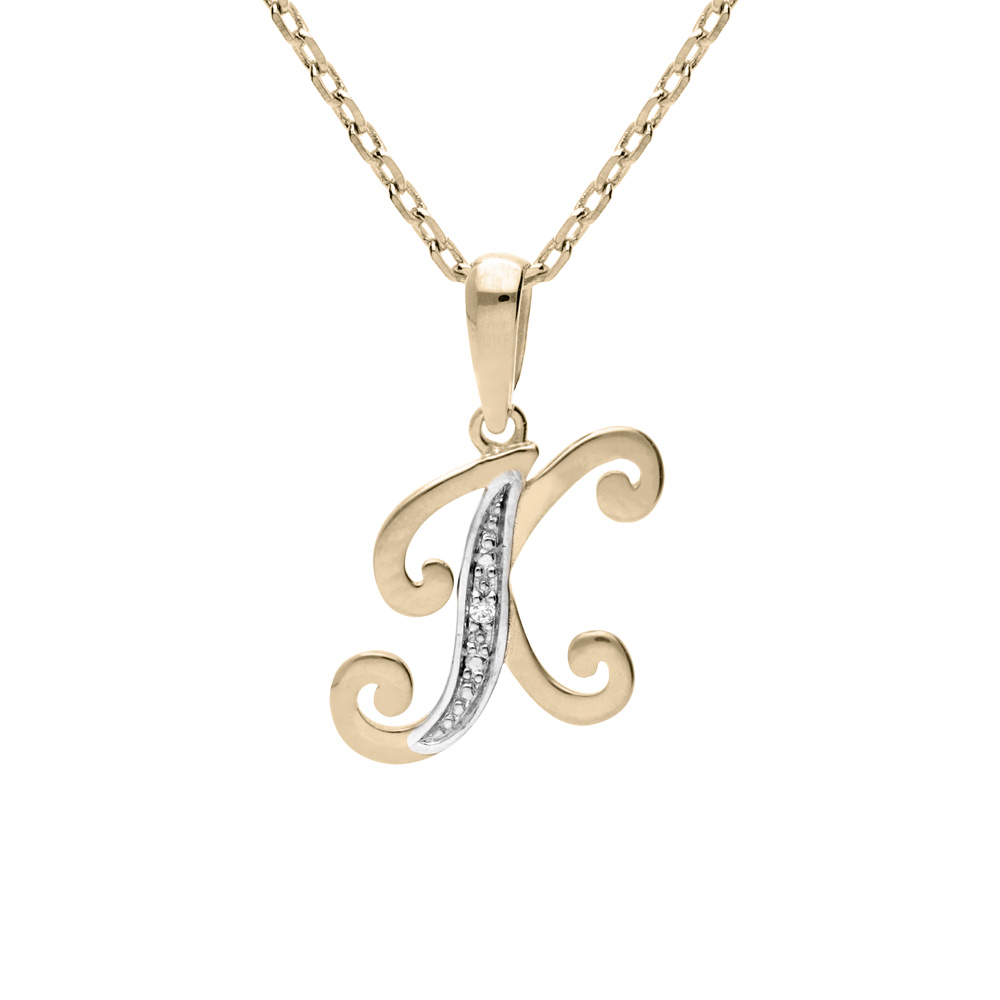 Collier en plaqu� or cha�ne avec pendentif initiale K oxydes blancs sertis 42+3cm - Vue 1