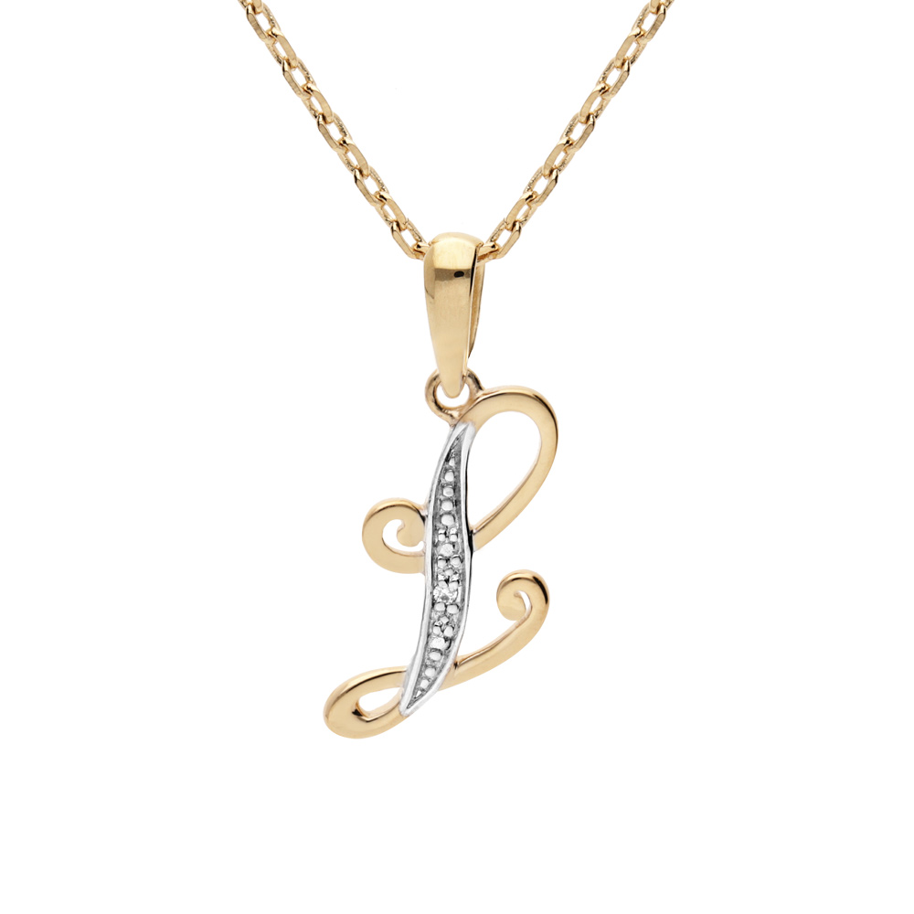 Collier en plaqu� or cha�ne avec pendentif initiale L oxydes blancs sertis 42+3cm - Vue 1