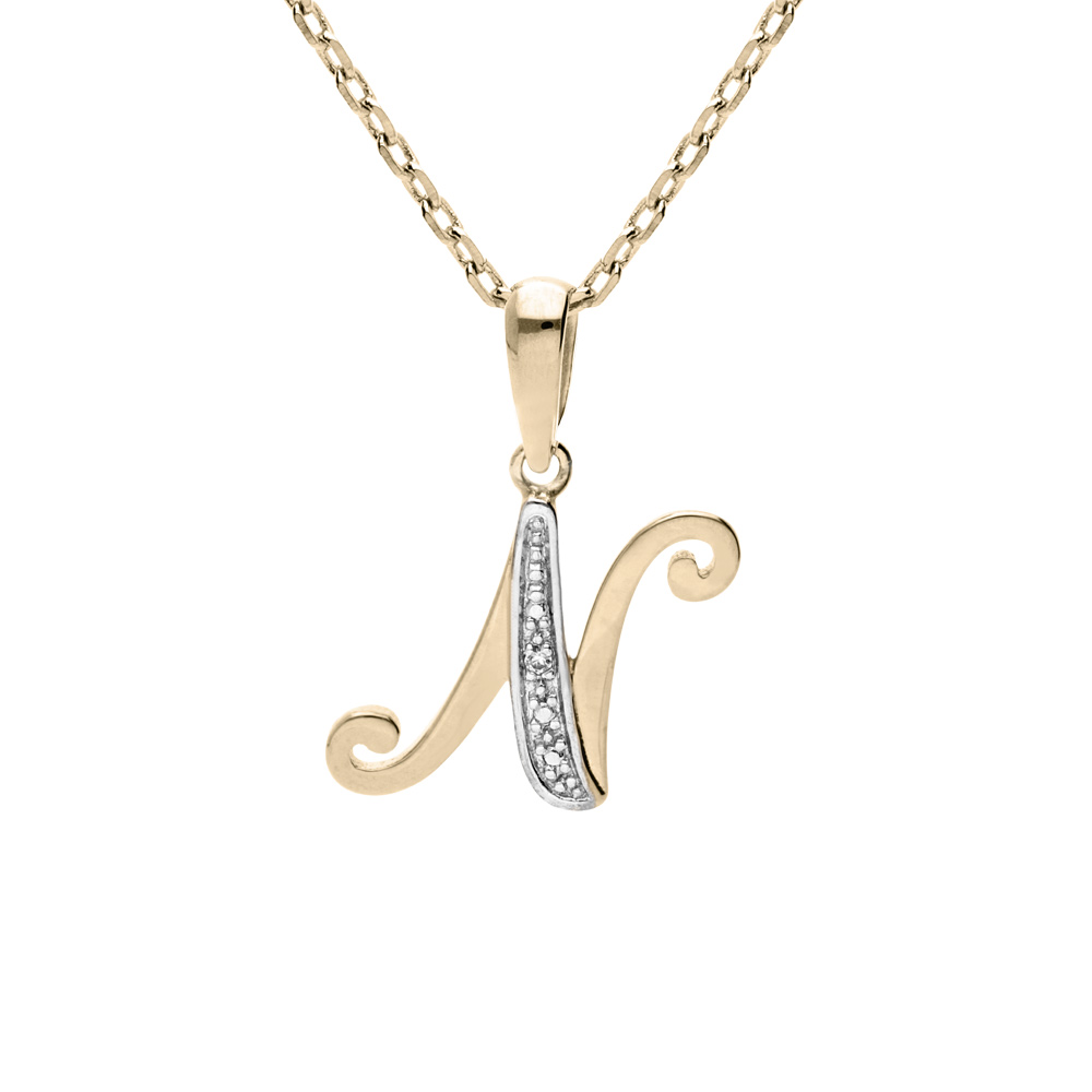 Collier en plaqu� or cha�ne avec pendentif initiale N oxydes blancs sertis 42+3cm - Vue 1