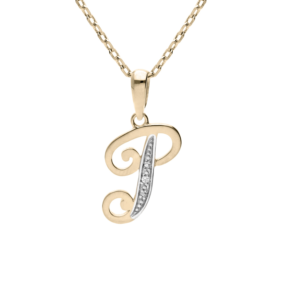 Collier en plaqu� or cha�ne avec pendentif initiale P oxydes blancs sertis 42+3cm - Vue 1