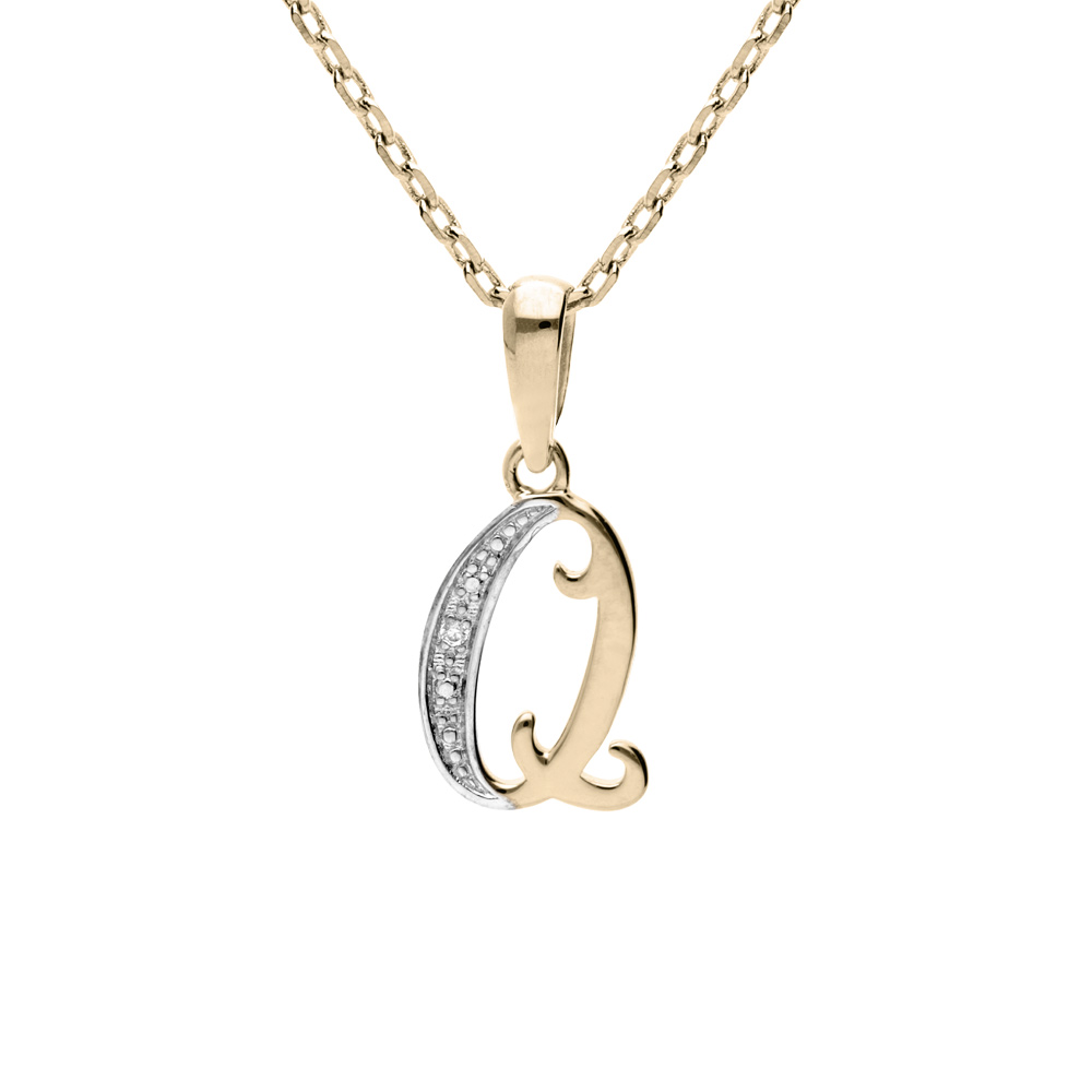 Collier en plaqu� or cha�ne avec pendentif initiale Q oxydes blancs sertis 42+3cm - Vue 1