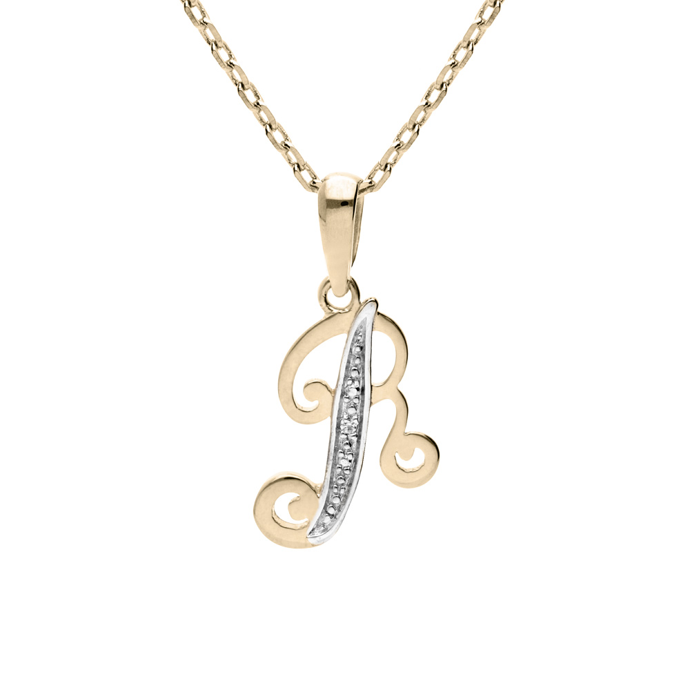 Collier en plaqu� or cha�ne avec pendentif initiale R oxydes blancs sertis 42+3cm - Vue 1