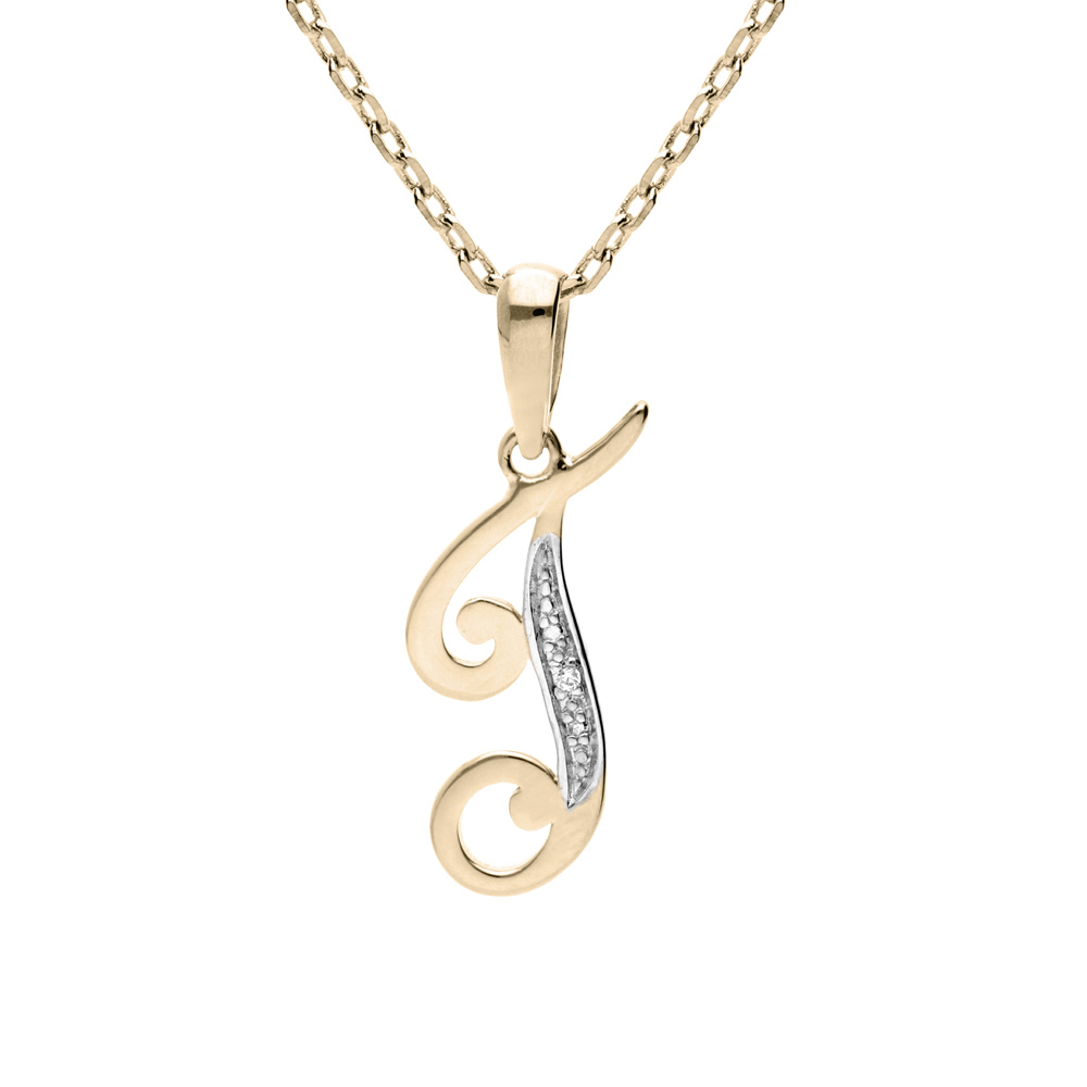 Collier en plaqu� or cha�ne avec pendentif initiale T oxydes blancs sertis 42+3cm - Vue 1