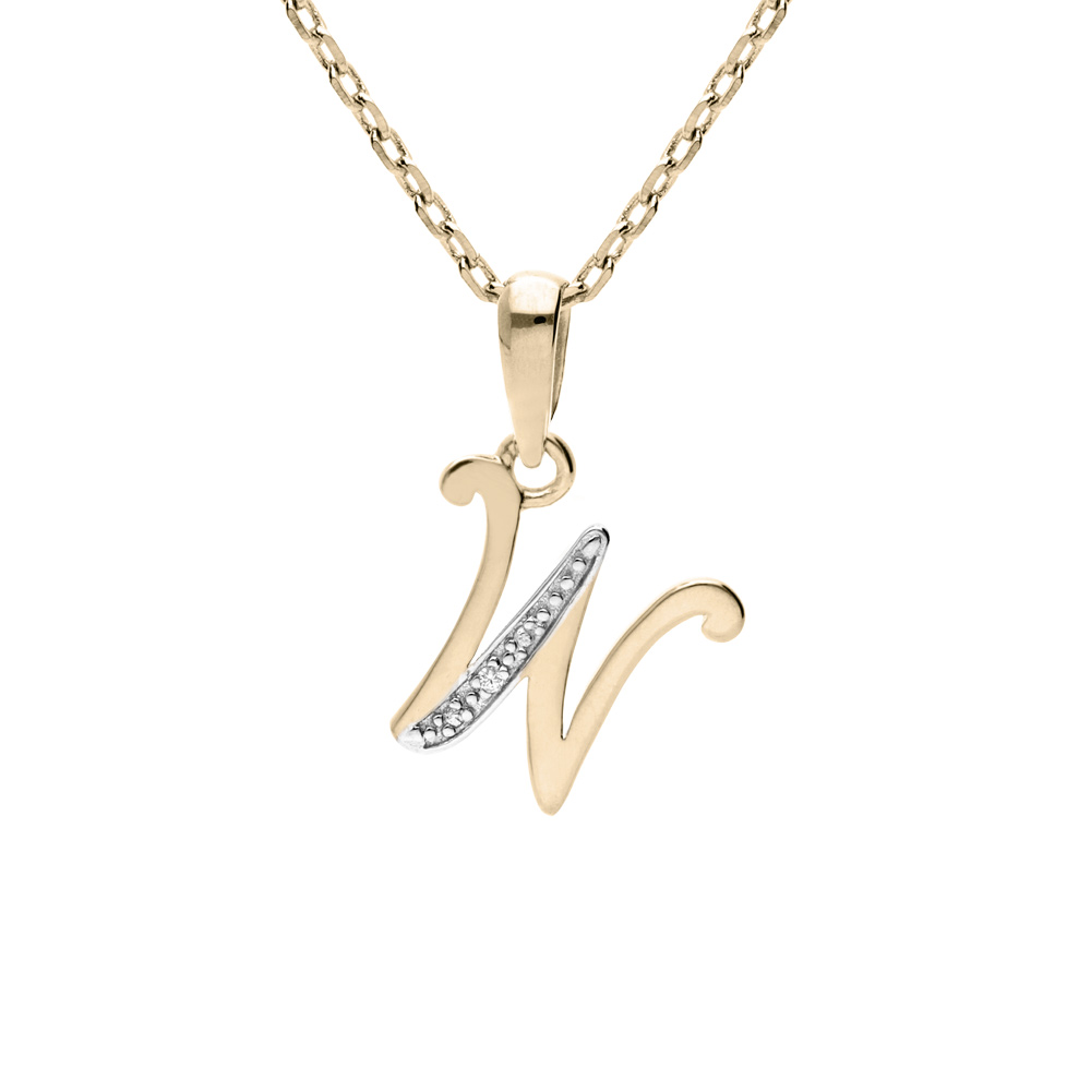 Collier en plaqu� or cha�ne avec pendentif initiale W oxydes blancs sertis 42+3cm - Vue 1