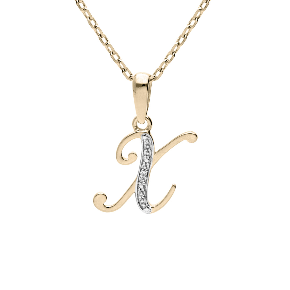 Collier en plaqu� or cha�ne avec pendentif initiale X oxydes blancs sertis 42+3cm - Vue 1