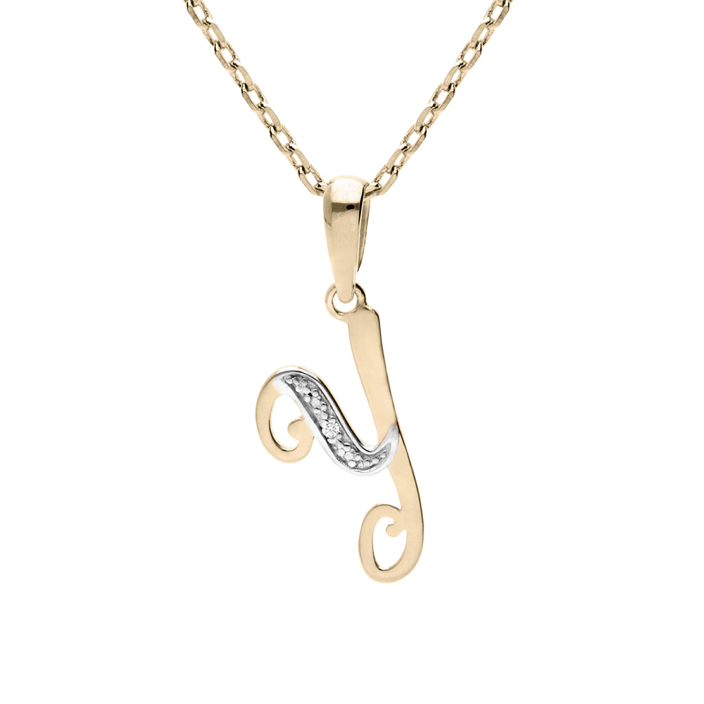 Collier en plaqu� or cha�ne avec pendentif initiale Y oxydes blancs sertis 42+3cm - Vue 1