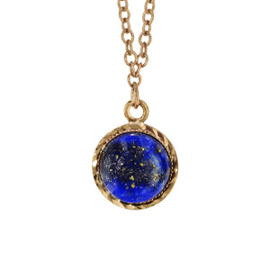 Collier en plaqu or chane avec pendentif Lapis Lazuli vritable 40+5cm - Vue 1