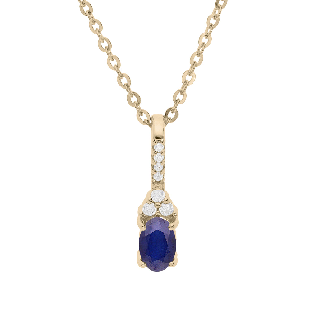 Collier en plaqu� or cha�ne avec pendentif long oxydes bleu et blancs sertis 40+5cm - Vue 1
