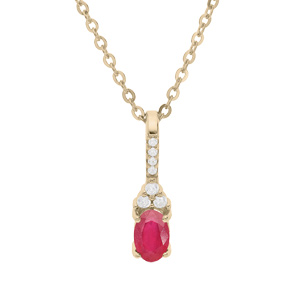 Collier en plaqu or chane avec pendentif long oxydes rose et blancs sertis 40+5cm - Vue 1