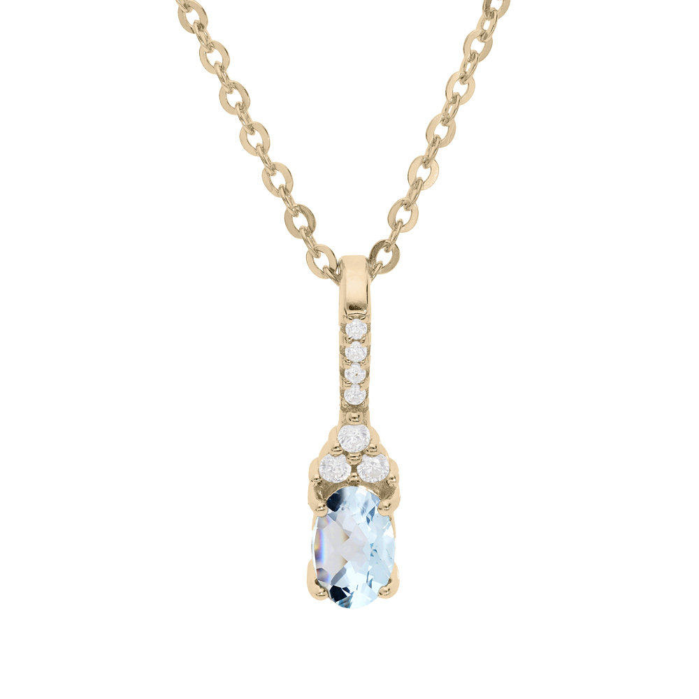 Collier en plaqu� or cha�ne avec pendentif long Topaze bleu v�ritable et oxydes blancs sertis 40+5cm - Vue 1