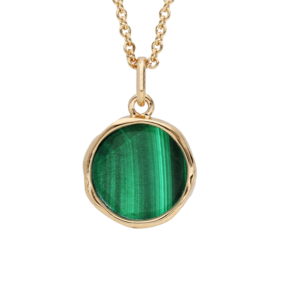 Collier en plaqu� or cha�ne avec pendentif Malachite v�ritable forme irr�guli�re 40+4cm - Vue 1
