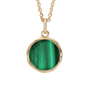 Collier en plaqu or chane avec pendentif Malachite vritable forme irrgulire 40+4cm - Vue 1