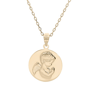 Collier en plaqu or chane avec pendentif mdaille Angelot en relief 40+5cm - Vue 1