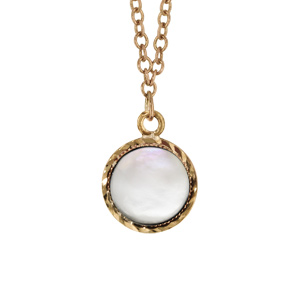 Collier en plaqu or chane avec pendentif Nacre blanche vritable 40+5cm - Vue 1