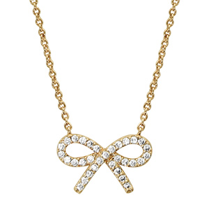 Collier en plaqué or chaîne avec pendentif noeud féminin orné d\'oxydes blancs - longueu 40cm + 4cm de rallonge - Vue 1