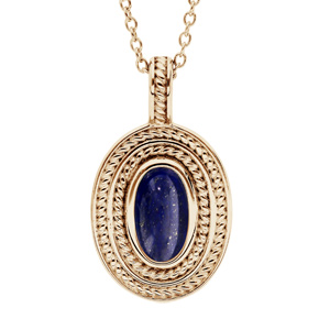 Collier en plaqué or chaîne avec pendentif ovale coeur Lapis Lazuli véritable 40+4cm - Vue 1