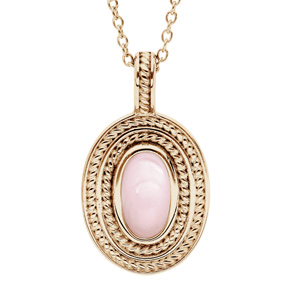 Collier en plaqué or chaîne avec pendentif ovale coeur Quartz rose véritable 40+4cm - Vue 1