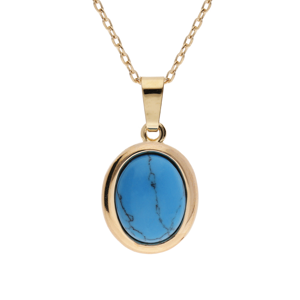 Collier en plaqu� or cha�ne avec pendentif ovale turquoise de synth�se 40+5cm - Vue 1