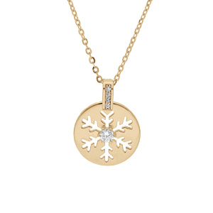 Collier en plaqu or chane avec pendentif oxyde rondelle flocon de neige ajour 39+4cm - Vue 1