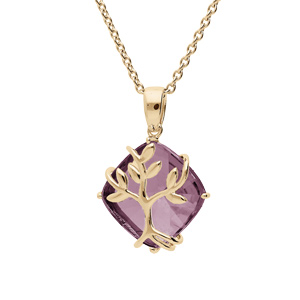 Collier en plaqu or chane avec pendentif oxyde violet motif arbre de vie 42+3cm - Vue 1