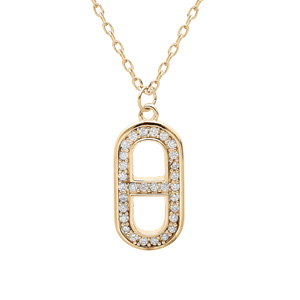 Collier en plaqu or chane avec pendentif oxydes blancs sertis 43cm rglable 41 et 39cm - Vue 1