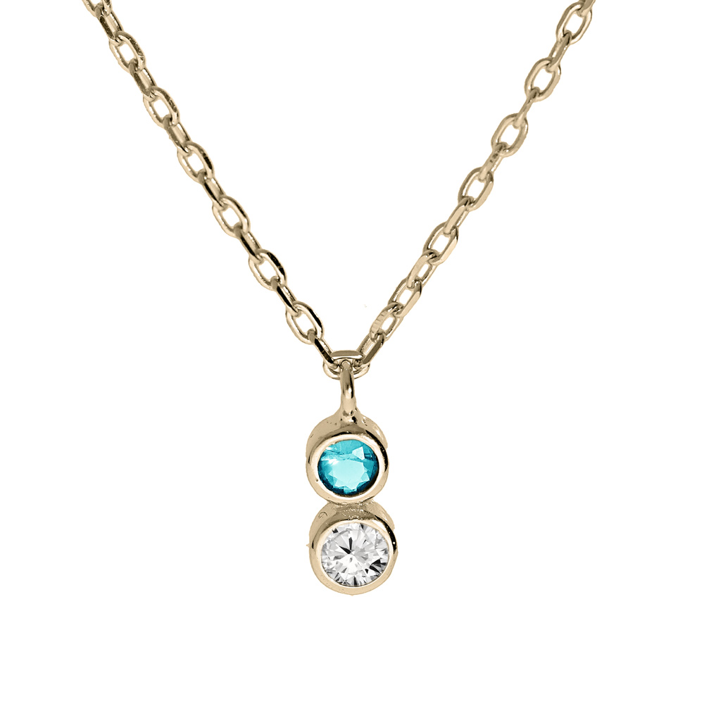 Collier en plaqu� or cha�ne avec pendentif 2 oxydes ciel et blanc serti 40+4cm - Vue 1