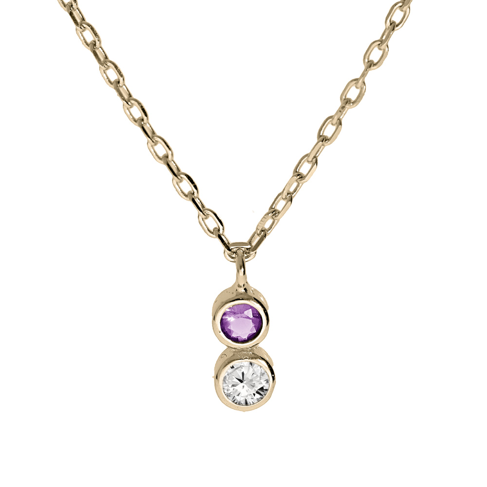 Collier en plaqu� or cha�ne avec pendentif 2 oxydes violet et blanc serti 42+3cm - Vue 1