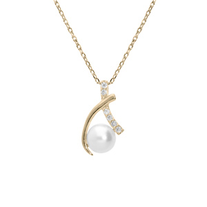 Collier en plaqué or chaîne avec pendentif Perle de culture d\'eau douce blanche et oxydes blancs sertis 42+3cm - Vue 1