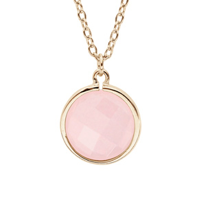 Collier en plaqué or chaîne avec pendentif pierre facettée ronde serti clos couleur rose 40+4cm - Vue 1