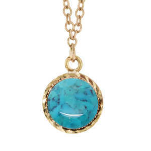 Collier en plaqu or chane avec pendentif pierre turquoise de synthse 40+5cm - Vue 1