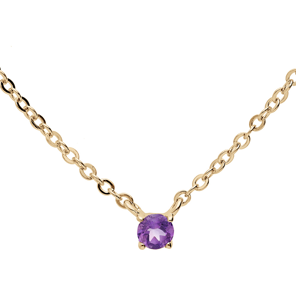 Collier en plaqu or chane avec pendentif pierre vritable Amthyste 3mm 38+5cm - Vue 1