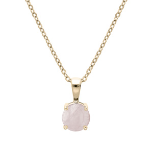 Collier en plaqu or chane avec pendentif pierre vritable Quartz rose 6,5mm 42+3cm - Vue 1