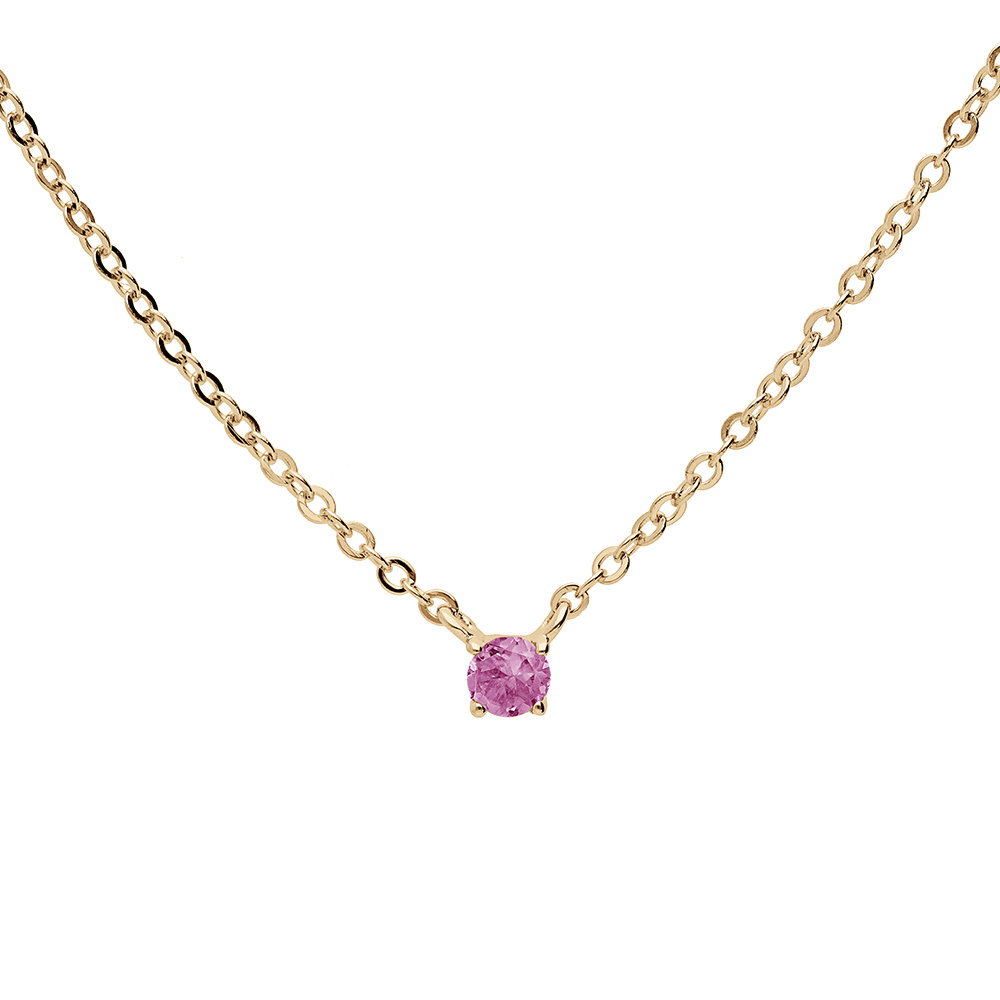 Collier en plaqu or chane avec pendentif pierre vritable Tourmaline rose 3mm 38+5cm - Vue 1