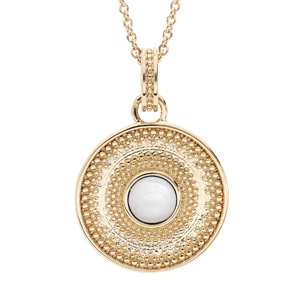 Collier en plaqué or chaîne avec pendentif rond et pierre Nacre véritable 40+4cm - Vue 1