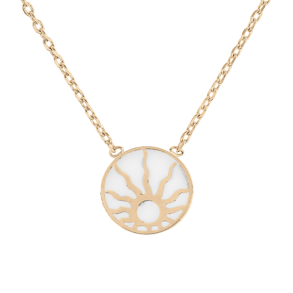 Collier en plaqu� or cha�ne avec pendentif soleil blanc 37,5+4cm - Vue 1