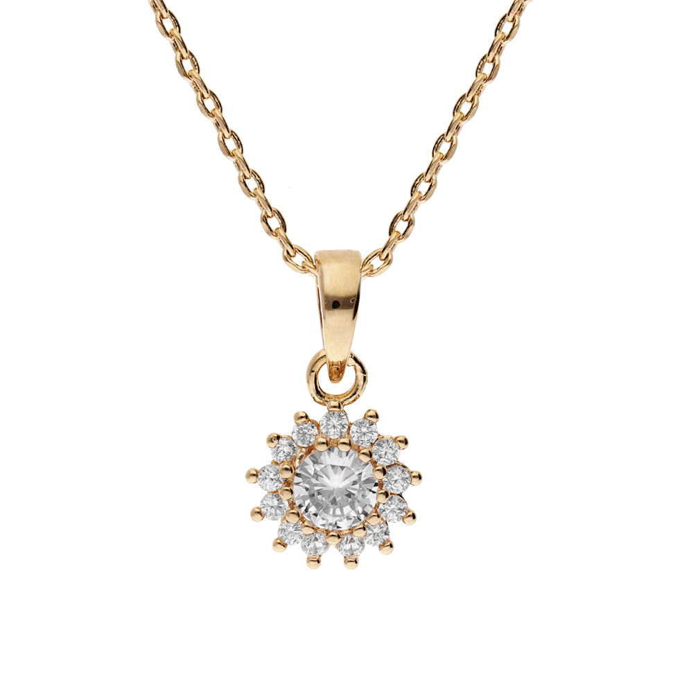Collier en plaqu� or cha�ne avec pendentif soleil oxydes blancs sertis 40+3cm - Vue 1