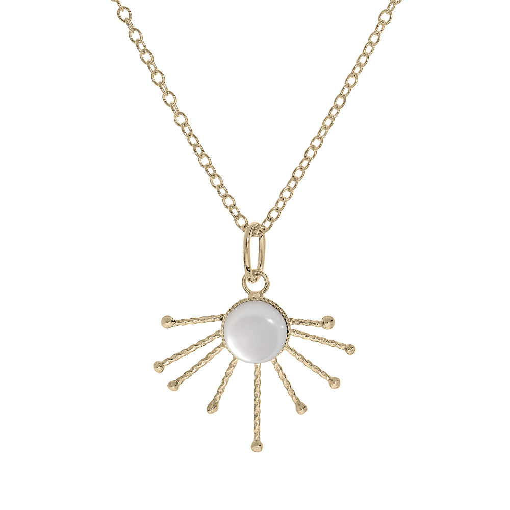 Collier en plaqu� or cha�ne avec pendentif soleil pierre Nacre v�ritable 42+3cm - Vue 1