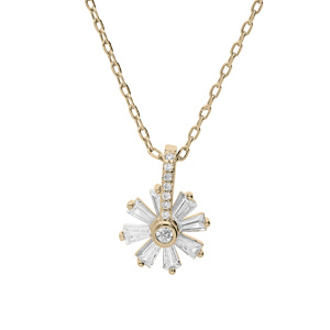 Collier en plaqu or chane avec pendentif soleil stylis oxydes blancs sertis 40+5cm - Vue 1