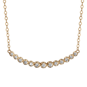 Collier en plaqué or chaîne avec pendentif suite courbée d\'oxydes blancs sertis clos - longueur 42cm + 3cm de rallonge - Vue 1