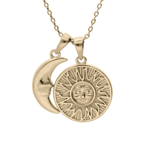 Collier en plaqué or chaîne avec 2 pendentifs soleil et lune 39+5cm - Vue 1