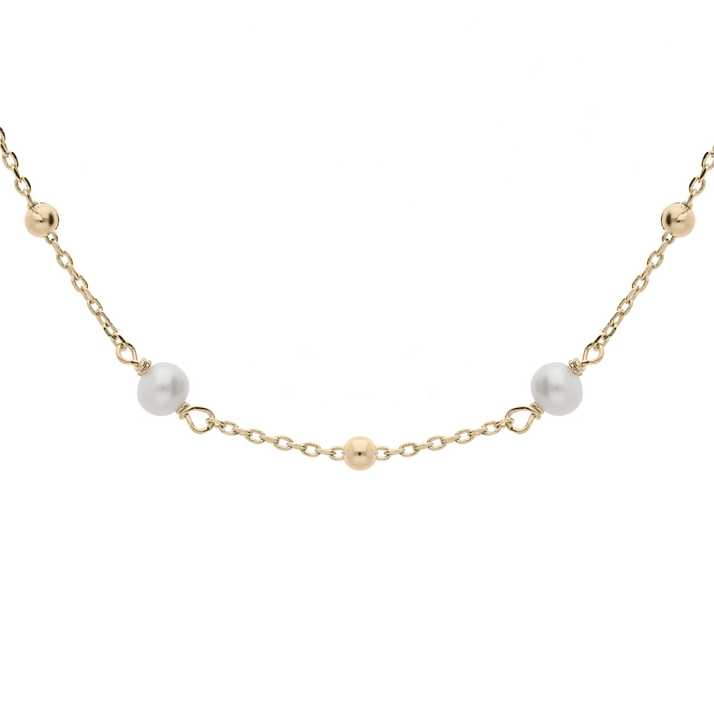 Collier en plaqu� or cha�ne avec perles de culture d\'eau douce 38+4cm - Vue 1