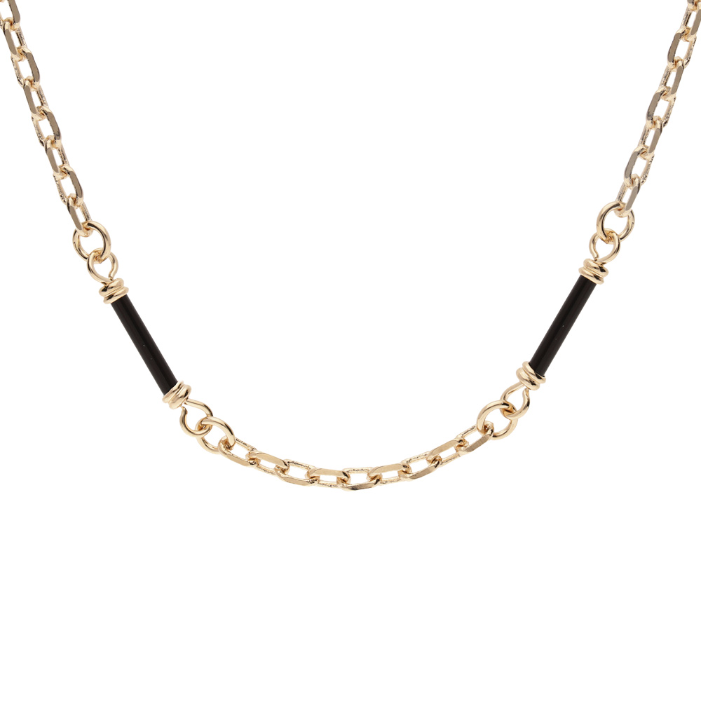 Collier en plaqu� or cha�ne et tubes noirs 45cm - Vue 1