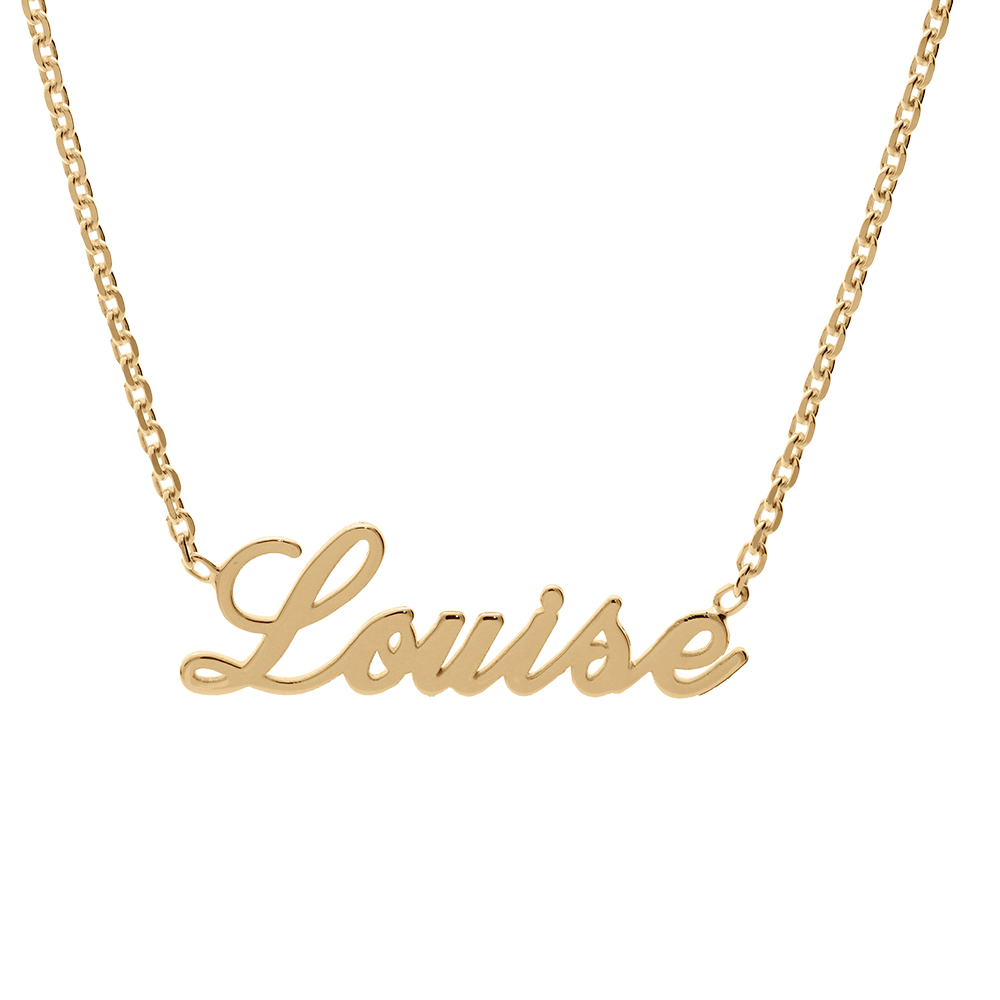 Collier en plaqu� or cha�ne maille for�at avec d�coupe anglaise 1 pr�nom - longueur 40cm - Vue 1