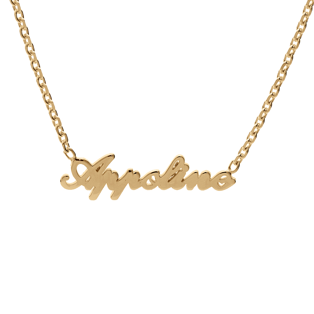 Collier en plaqu or chane maille forat avec dcoupe anglaise 1 prnom - longueur 40cm + 3cm de rallonge - Vue 1