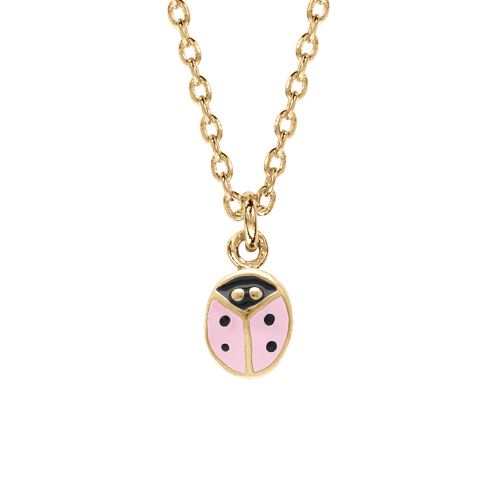 Collier en plaqu� or coccinelle r�sine rose - 36+2cm - Vue 1